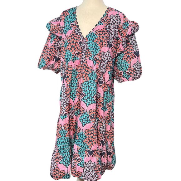 NEW Simply Southern Womens XL Ruffle Sleeve Flamingo Dress 100% Cotton Boho Chic - Picture 2 of 14